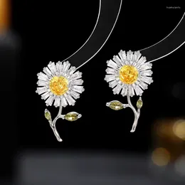 Stud Earrings Cubic Zircon Sunflower Earring For Wedding Flowers Crystals Bride Women Girl Birthday Party Jewellery LYD112