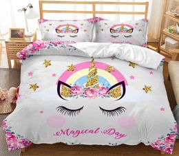 Kawaii Unicorn Girls Pink Luxury Bed Linen King Twin Blankets Full Size Bedding Set Kids1637164