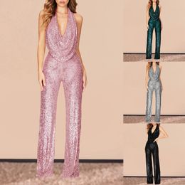 Women's Jumpsuits Rompers Women Bodycon Romper Sequin Swing Collar Casual Jumpsuit Zipper Closure Plus Size Jumpsuit Vintage Style Party Clothing 231213