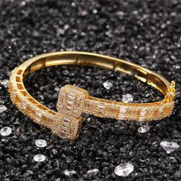 Fashion Men Women Bracelet Gold Plated Bling CZ Diamond Bangle Bracelet for Men Women Nice Gift300L