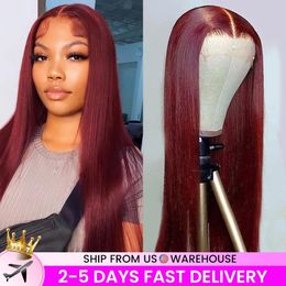 Synthetic Wigs Peruvian Straight Hair Lace Front Wig Human Hair Wigs 99J Burgundy Pre-Plucked 13x4 Coloured Lace Front Human Hair Wigs for Women 231211