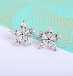 Brand Pure 925 Sterling Silver Earrings Star Full Diamond Stud White Gold 925 Sakura Flower5737098