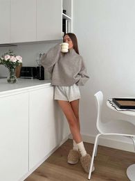 Elegant Solid Turtleneck Cashmere Pullover Women Autumn Spliced Long Sleeve Loose Knit Jumpers Female Warm Casual Sweater