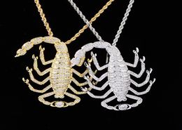 18K Gold Animal 3D Scorpion Pendant Necklace ICED OUT Zircon with Rope Chain for Men Women Chram Hip Hop Jewellery Gift6754463