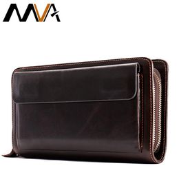MVA Men's Clutch Male Wallet Men's Genuine Leather Double Zipper Clutch Bags purse for men Passport Phone Wallets215N