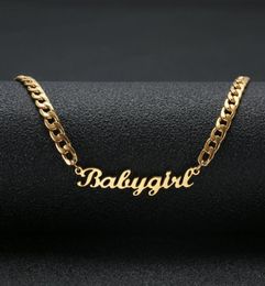 Lovely Gift Gold Colour quotBabygirlquot Name Necklace Stainless Steel Nameplate Choker Handwriting Signature Necklace For Girl8358627