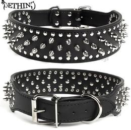 Dog Training Obedience 2inch Wide large dog Spiked Studded Leather Collars 55166cm For Medium Large Breeds Pitbull Mastiff Boxer Bully 3 Colours 231212