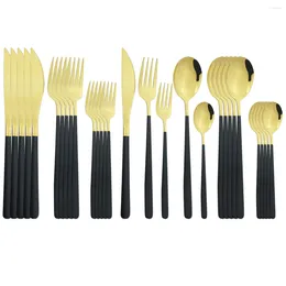 Dinnerware Sets 6Set/30Pcs Black Gold Cutlery Set 304 Stainless Steel Knives Fork Spoon Dinner Flatware Kitchen Tableware