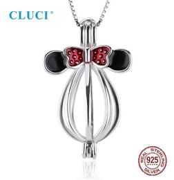 CLUCI 925 Cute Mouse Shaped Charms for Women Necklace 925 Sterling Silver Pearl Cage Pendant Locket SC049SB8823624