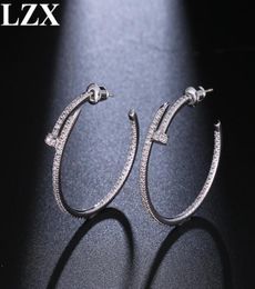 LZX New Trendy Big Round Loop Earring White Gold Colour Luxury Cubic Zirconia Paved Hoop Earrings For Women Fashion Jewelry6005793