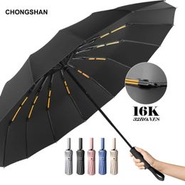 Umbrellas 16K Double Bones Large Umbrella Men Womens Windproof Compact Automatic Fold Business Luxury Strong Sun Rain 231213