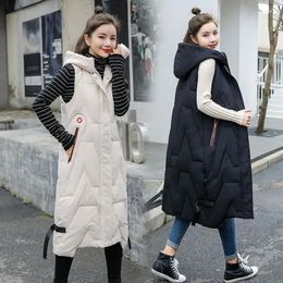 Gilet da donna Gilet lungo chic con cappuccio per donna Gilet invernale caldo Piumino capispalla femminile senza maniche