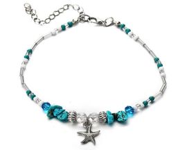 Bohemian Starfish Beads Stone Anklets for Women BOHO Silver Color Chain Bracelet on Leg Beach Ankle Jewelry 2019 NEW Gifts1 1112 T1926779