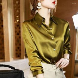 Women's Blouses Brand Quality Luxury Women Shirt Elegant Office Button Up Long Sleeve Shirts Silk Satin Business Ladies Top