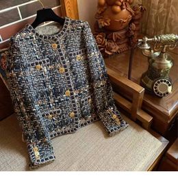 Womens Jackets French little fragrance coat for women in early spring temperament celebrities High grade black gold woven tweed thin top 231212