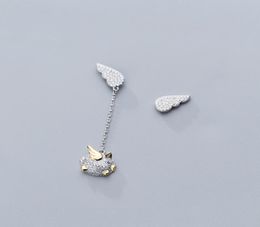 MloveAcc Genuine 925 Sterling Feather Fairy Wings Flying Pig Stud Earrings for Women Fashion Silver Jewelry5384137