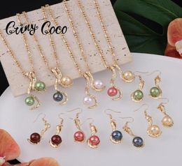 Earrings Necklace Hawaiian Fashion Jewellery Sets Colourful Pearl Gold Polynesian Pendant Necklaces Earring Set Whole For Women1745342