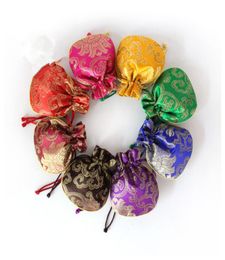 Happy Flower Silk Brocade Pouch Small Drawstring Jewelry Packaging Perfume Trinket Bag Empty Tea Candy Gift Bag Wedding Party Favo1590916