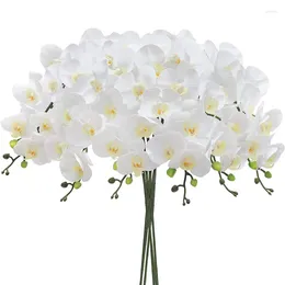 Decorative Flowers 6 PCS Artificial Orchid Real Touch Latex Large White 37 Inch 9 Fake Phalaenopsis Flower Home Wedding Decoration