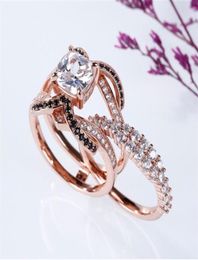 Wedding Rings Luxury Female Geometric Zircon Big Ring Set Cute Rose Gold Colour For Women Trendy Crystal Stone Engagement9678335