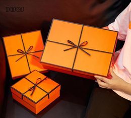 Luxury Large Orange Silk Bow Ribbon Gift Box Party Wedding Wallet Scarf selling Cardboard Packaging Decorative Gift Box3048957