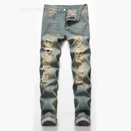 Men's Torn Jeans European And American Fashion Worn Out Straight Tube Retro Four Color Trendy Pants