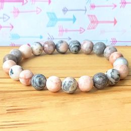 MG1202 Pink Zebra Jasper Wrist Mala Bracelet High Quality Natural Stone Beaded Bracelet Women's Heart Chakra Jewelry222i