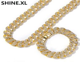 New 18K Gold Plated Full Diamonds Miami Cuban Chain Necklace Exaggerated Trend Hip Hop Men039s Bracelet Necklace Set6159956