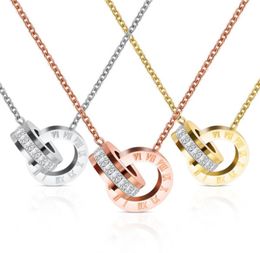 Luxury jewelry designer 18K rose gold necklace and pendant stainless steel Roma Number double pendant fashion jewelry3991449
