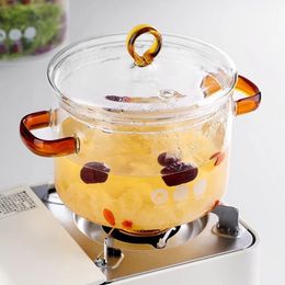 Soup Stock Pots Transparent Pot Heat Resistant Microwave Fire Heating Dual Handles Nonstick Glass Saucepan With Cover Kitchen Cooking Tools 231213