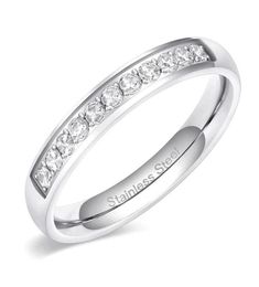 Wedding Rings 35mm Women Half Eternity Bands For Female Stainless Steel Cubic Zirconia Band Whole Size 4123305650