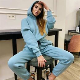 Women's Two Piece Pants Women's Casual Tracksuit Set Crop Top Hoodies Sweatshirt Hooded Pullover Joggers Pant 2Pcs Loose Female Clothing