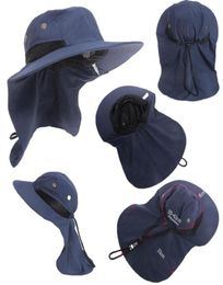 Stingy Brim Hats Summer Function Neck Flap Boonie Hat Fishing Hiking Safari Outdoor Sun Bucket Bush Cap Casual Style2478050