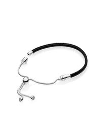 Real Leather Black Hand Rope BRACELET Original Gift Box for P 925 Sterling Silver Party Jewelry Bracelets Set for Women4579205