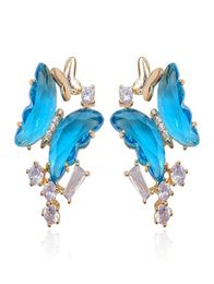 Pretty 3d glass crystal transparent butterfly diamond zirconia earrings fashion designer stud earrings for woman girls s925 silver4267940