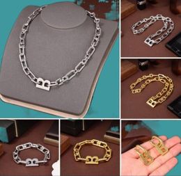Titanium steel Great B letter Thick chain necklace female exaggerated temperament retro glamorous earrings women Punk 18K gold pla3453887