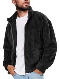 Mens Jackets Plus Size Plush Jacket With Zipper For Fall Winter Thick Warm Band Collar Males Clothing 231212