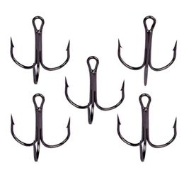 Fishing Hooks 50 PCS 2 4 6 8 10 Black Hook High Carbon Steel Triple Inverted Tackle Round Bend For Bass2111465