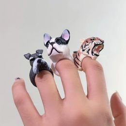 Cluster Rings Cartoon Tiger Dog Head Animal Ring For Men Women Creative Cute Cool Trendy Exaggerated Accessories Casual Fashion Jewellery Gift