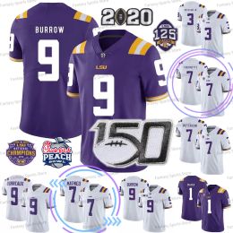 LSU Joe Burrow 9 Burreaux Jersey Jamarr Chase Tyrann Mathieu Patrick Peterson Leonard Fournette Odell Beckham Jr. Guice Tigers Football Jers 15