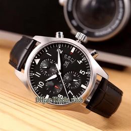 Cheap New Pilot's Montre d'Aviateur IW371701 Black Dial Automatic Mens Watch Date 43mm Leather Strap Man Sport Gents Wat315F