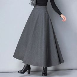 Ethnic Clothing Winter Women Long Woollen Skirt Fashion High Waist Basic Wool Skirts Female Casual Thick Warm Elastic A Line Maxi O839 231213