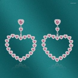 Stud Earrings Fashion Full Diamond Love Big Pink Retro Heavy Industry Women All-match Romantic Jewelry Gift