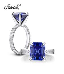 AINUOSHI 6 Carat Asscher Cut Solitaire Blue Rings Created Tanzanite Gemstone Engagement Wedding Sterling Silver Ring Jewellery Y20012509206