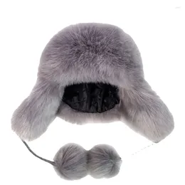 Berets Faux Fur Winter Hat Women Windproof Earflap Trapper Cap Ski Russian Ushanka Bomber