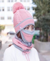 Berets Winter Cycling Fashion Korean Style Allmatch Warm Thickened Knitted Hat Scarf Mask Threepiece Wool Hat15428551