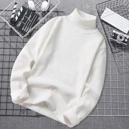 Men's Sweaters Thick Fabric Men Sweater Turtleneck With Fleece Lining Slim Fit Solid Colour Thickened Knitting Tops For Autumn