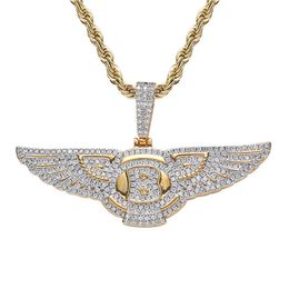 18K Gold Plated Angel Wings Necklace Pendant Iced Out Zircon Mens Bling Jewelry Gift327r