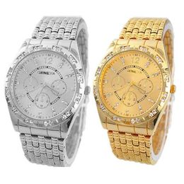 Wristwatches Silver&Gold Mens Watches Top Brand Clock Diamond Metal Strap Analog Quartz Hour Fashion Wrist Masculino296w