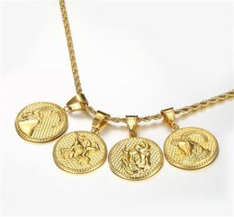 12 Zodiac Sign Horoscope Pendant Necklaces for Mens Womens Gold Aries Leo 12 Constellations Drop Necklace Jewellery 2010138924882